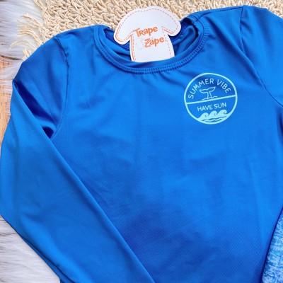 Linha Praia - Blusa Manga Longa Summe Vibe com Proteção UV50+ e Bermuda - Azul